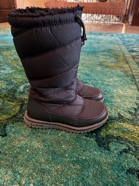 L.L. Bean Kids' Black Quilted Snow Boots with Faux-Fur Cuff